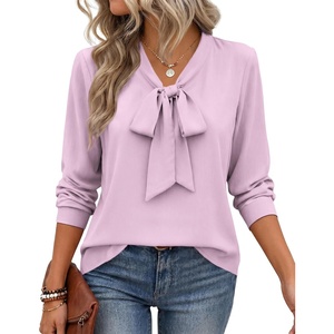 Zeagoo Blouses for Women Bow Tie Neck Chiffon Long Sleeve Shirt Work Tops(Pink)