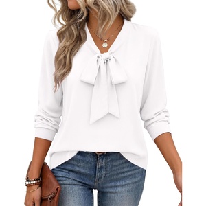 Zeagoo Blouses for Women Bow Tie Neck Chiffon Long Sleeve Shirt Work Tops(White)