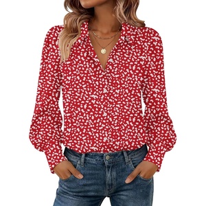 Zeagoo Women Button Down Shirts Casual Long Sleeve Tops Work Blouses(Jh590-red)