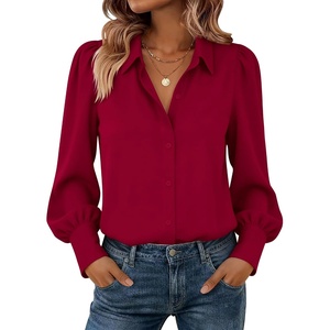 Zeagoo Women Button Down Shirts Casual Long Sleeve Tops Work Blouses(Red)