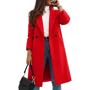 Zeagoo Women Winter Wool Coat Notch Lapel Single-Breasted Mid Long Peacoat(Red)