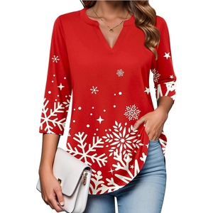 Zeagoo Womens 3/4 Length Sleeve Tops V Neck Tunic Dressy Casual Blouse(Snowflake)
