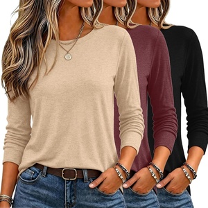 Zeagoo Women’s Casual Shirts Long Sleeve Tops Crewneck Tshirts Fall Clothes(Black+maroon+cream)