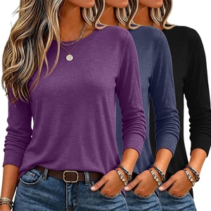 Zeagoo Women’s Casual Shirts Long Sleeve Tops Crewneck Tshirts Fall Clothes(Maroon + Navy Blue + Black)