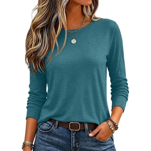 Zeagoo Women’s Casual Shirts Long Sleeve Tops Crewneck Tshirts Fall Clothes(Peacock Blue)