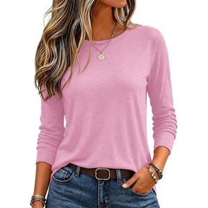 Zeagoo Women’s Casual Shirts Long Sleeve Tops Crewneck Tshirts Fall Clothes(Pink)