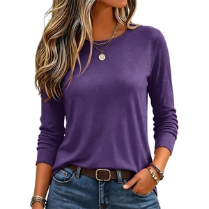 Zeagoo Women’s Casual Shirts Long Sleeve Tops Crewneck Tshirts Fall Clothes(Purple)