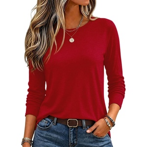Zeagoo Women’s Casual Shirts Long Sleeve Tops Crewneck Tshirts Fall Clothes(Red)