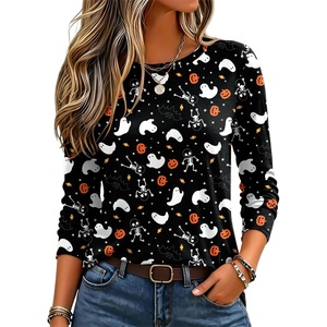 Zeagoo Women’s Casual Shirts Long Sleeve Tops Crewneck Tshirts Fall Clothes(Z Halloween Black)