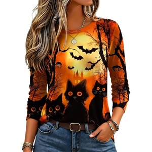 Zeagoo Women’s Casual Shirts Long Sleeve Tops Crewneck Tshirts Fall Clothes(Z Halloween Orange 88)