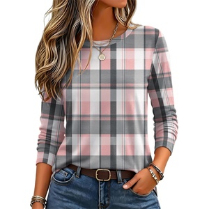 Zeagoo Women’s Casual Shirts Long Sleeve Tops Crewneck Tshirts Fall Clothes(Z Plaid Pink 326)