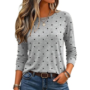 Zeagoo Women’s Casual Shirts Long Sleeve Tops Crewneck Tshirts Fall Clothes(Z Polka Dot Grey 801)