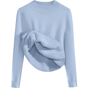 Zeagoo Women’s Fleece Sherpa Lined Sweater Mock Neck Long Sleeve Thermal Shirt 2026 Fall Winter Fuzzy Knit Jumper Tops S-XXL(Clear Blue)