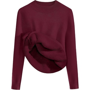 Zeagoo Women’s Fleece Sherpa Lined Sweater Mock Neck Long Sleeve Thermal Shirt 2026 Fall Winter Fuzzy Knit Jumper Tops S-XXL(Dark Red)