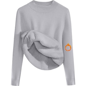 Zeagoo Women’s Fleece Sherpa Lined Sweater Mock Neck Long Sleeve Thermal Shirt 2026 Fall Winter Fuzzy Knit Jumper Tops S-XXL(Light Grey)