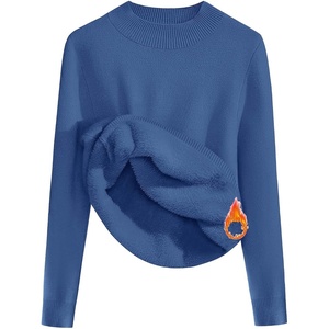 Zeagoo Women’s Fleece Sherpa Lined Sweater Mock Neck Long Sleeve Thermal Shirt 2026 Fall Winter Fuzzy Knit Jumper Tops S-XXL(Navy)