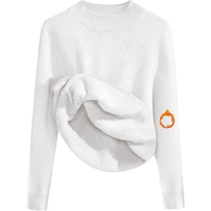 Zeagoo Women’s Fleece Sherpa Lined Sweater Mock Neck Long Sleeve Thermal Shirt 2026 Fall Winter Fuzzy Knit Jumper Tops S-XXL(White)