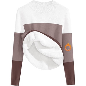 Zeagoo Women’s Fleece Sherpa Lined Sweater Mock Neck Long Sleeve Thermal Shirt 2026 Fall Winter Fuzzy Knit Jumper Tops S-XXL(White Khaki Brown)
