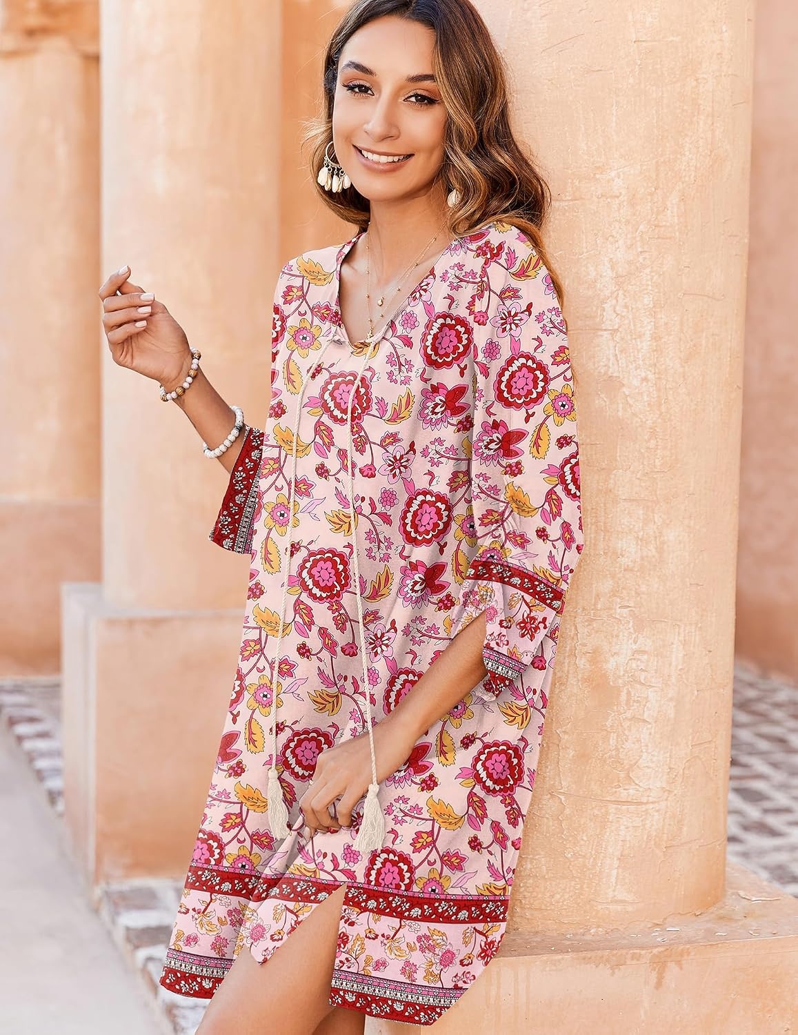 image:imageZeagoo Womens Casual Beach Boho Summer Dress02 Pink