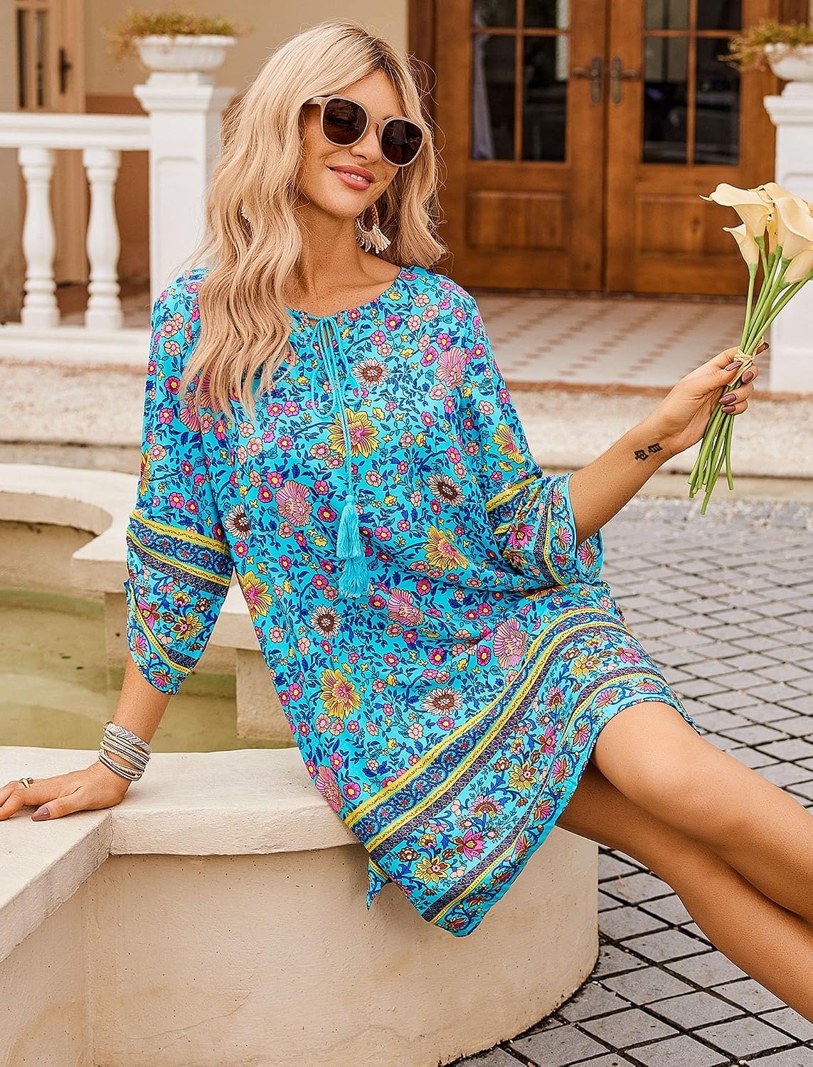 image:imageZeagoo Womens Casual Beach Boho Summer DressBlue Floral 01