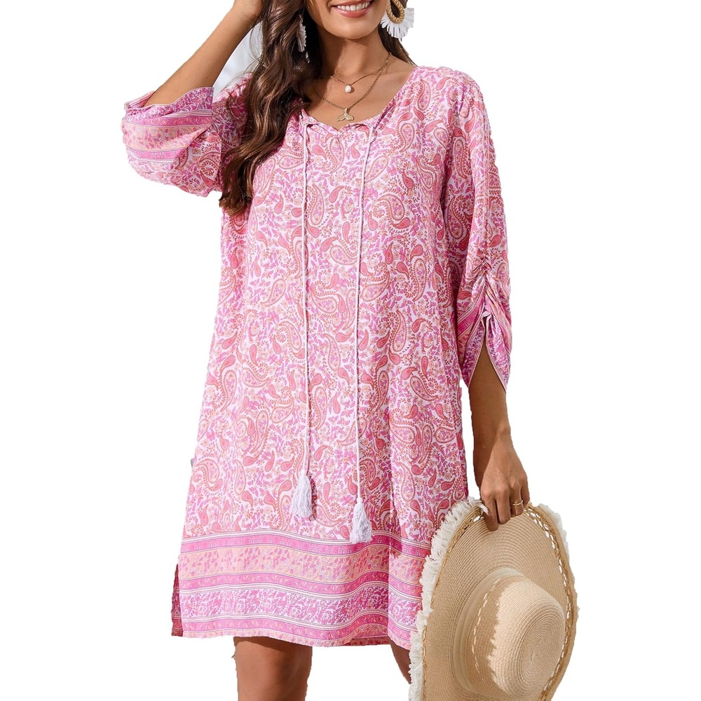 image:imageZeagoo Womens Casual Beach Boho Summer Dress01 Pink