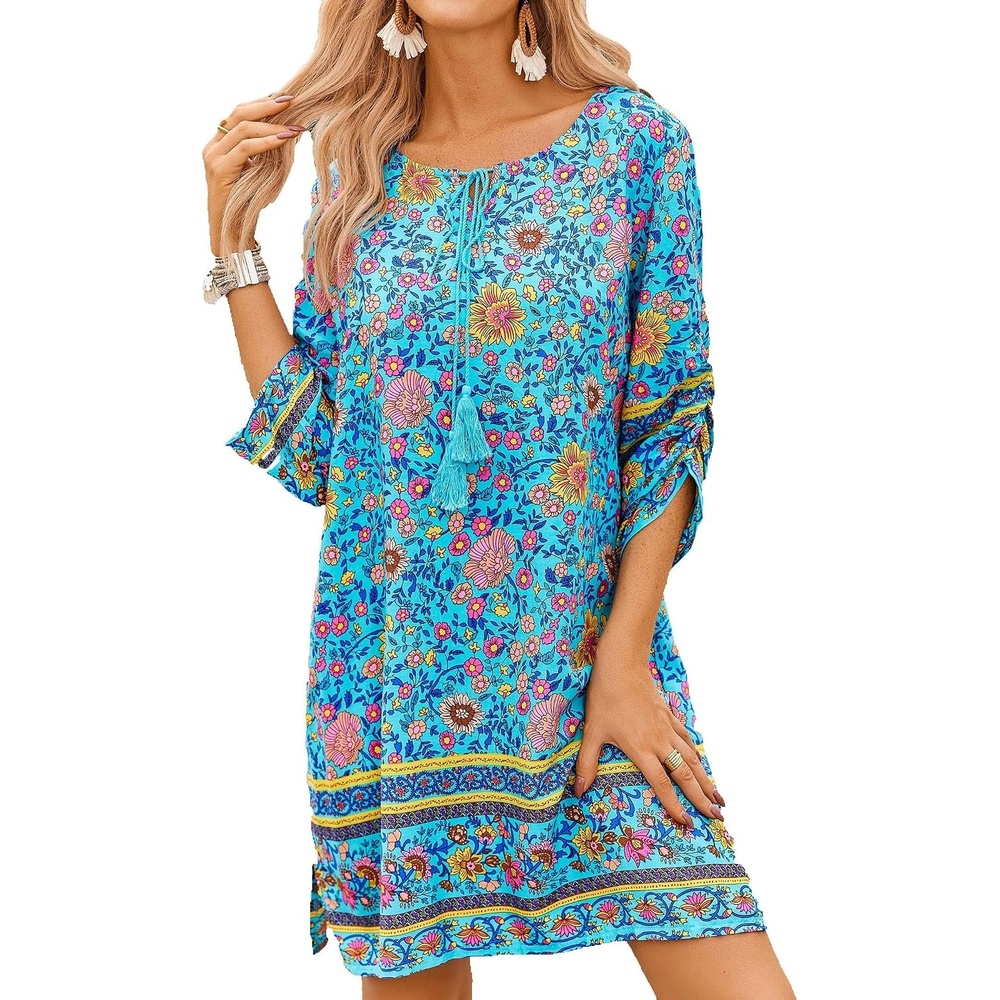 image:imageZeagoo Womens Casual Beach Boho Summer DressBlue Floral 01