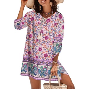Zeagoo Womens Casual Beach Boho Summer Dress(03 Apricot)