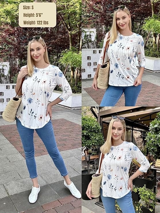 image:imageZeagoo 34 Length Sleeve Womens Tops Crew Neck Shirts Dressy Casual TunicsBf290