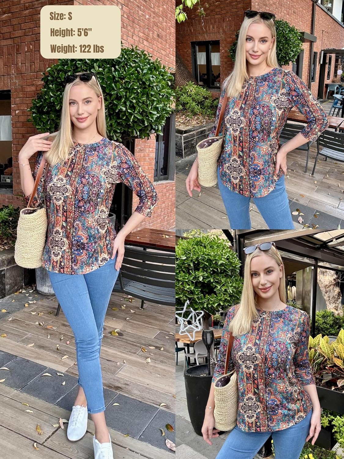 image:imageZeagoo 34 Length Sleeve Womens Tops Crew Neck Shirts Dressy Casual TunicsMz721