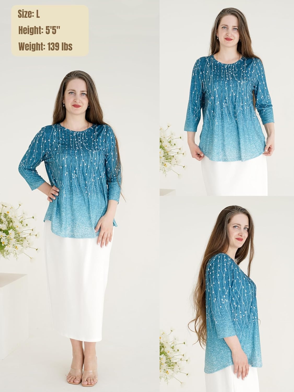 image:imageZeagoo 34 Length Sleeve Womens Tops Crew Neck Shirts Dressy Casual TunicsXh363