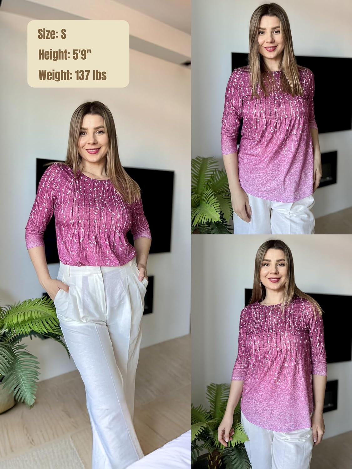 image:imageZeagoo 34 Length Sleeve Womens Tops Crew Neck Shirts Dressy Casual TunicsXh370
