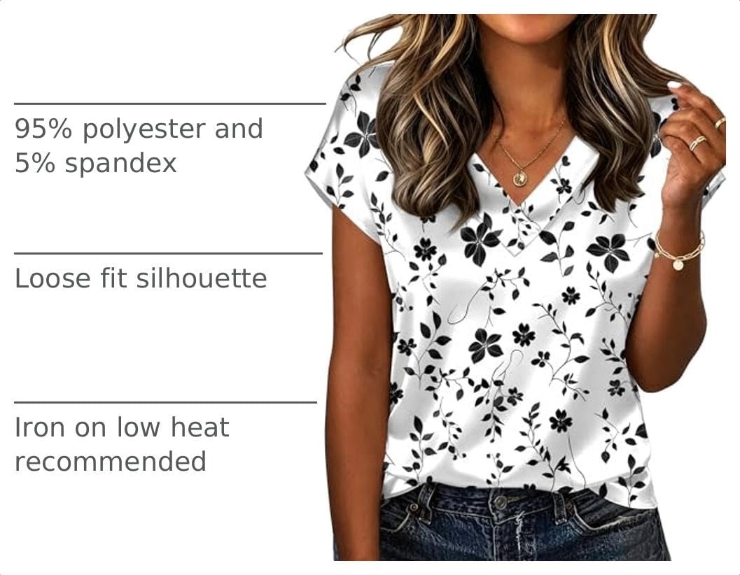 image:imageZeagoo Women Satin V Neck Blouse Cap Short Sleeve Business Casual Top S2XLSf291