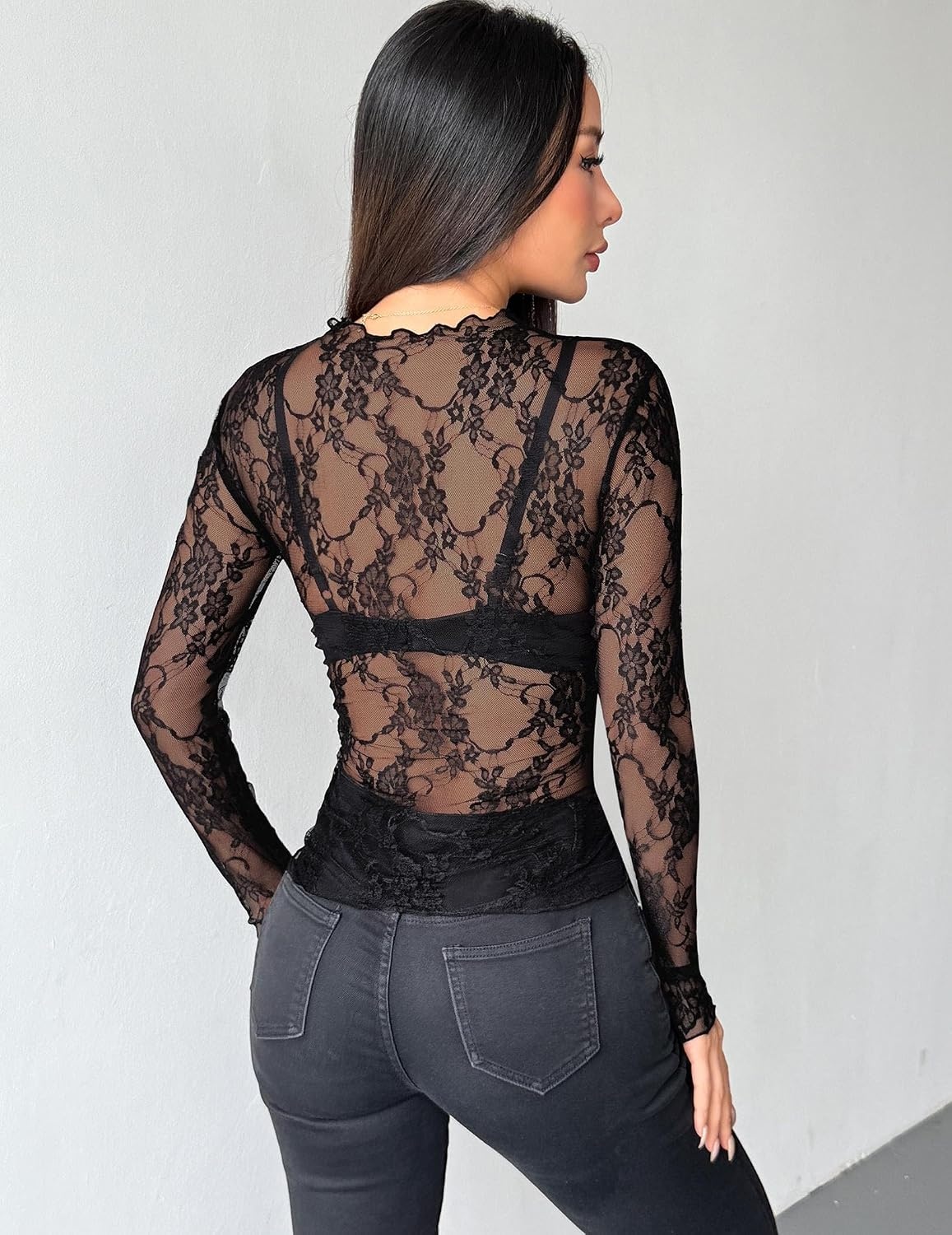 image:imageZeagoo Womens Mesh Long Sleeve Tops Mock Neck Going Out See Through ShirtsBblack