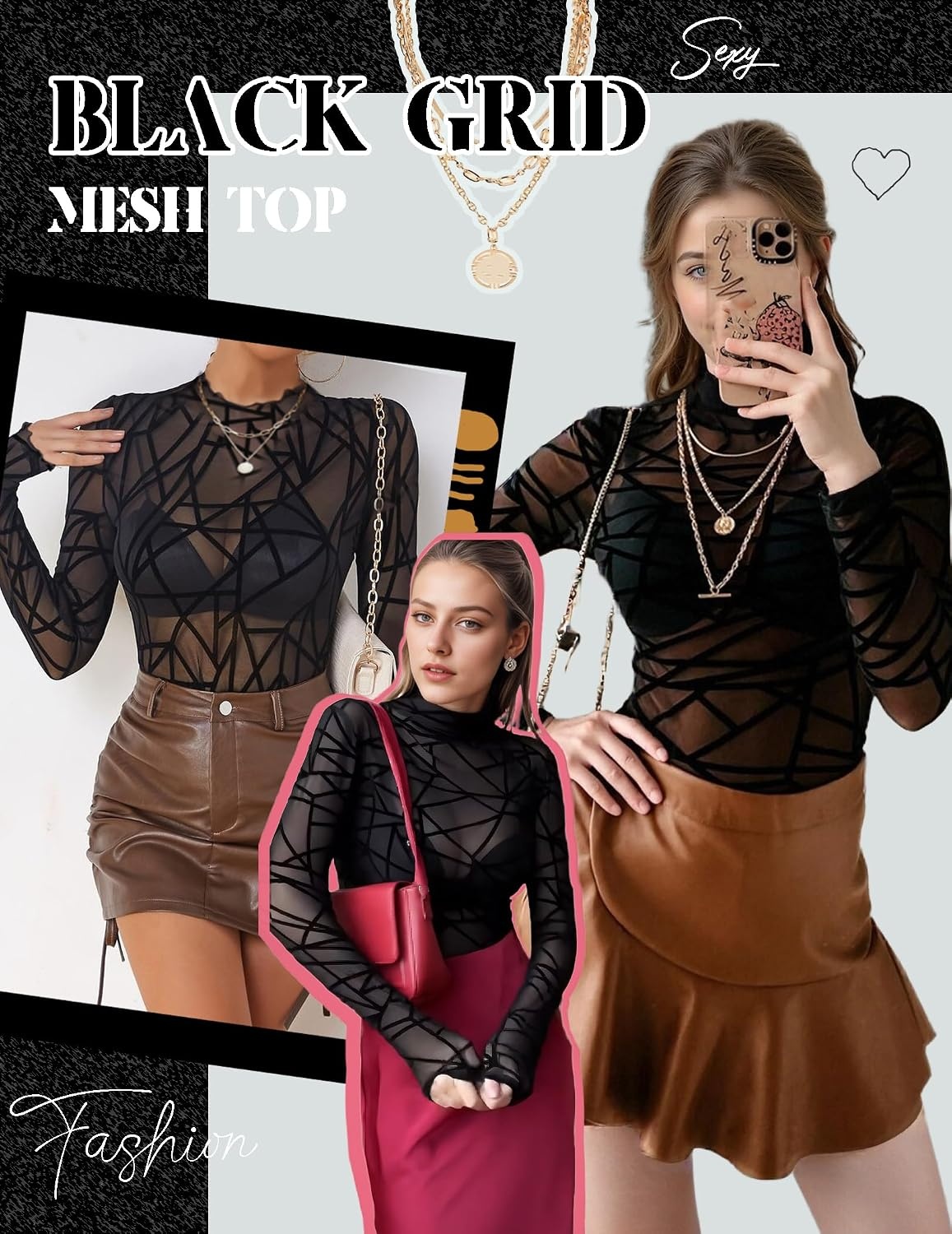 image:imageZeagoo Womens Mesh Long Sleeve Tops Mock Neck Going Out See Through ShirtsJh255