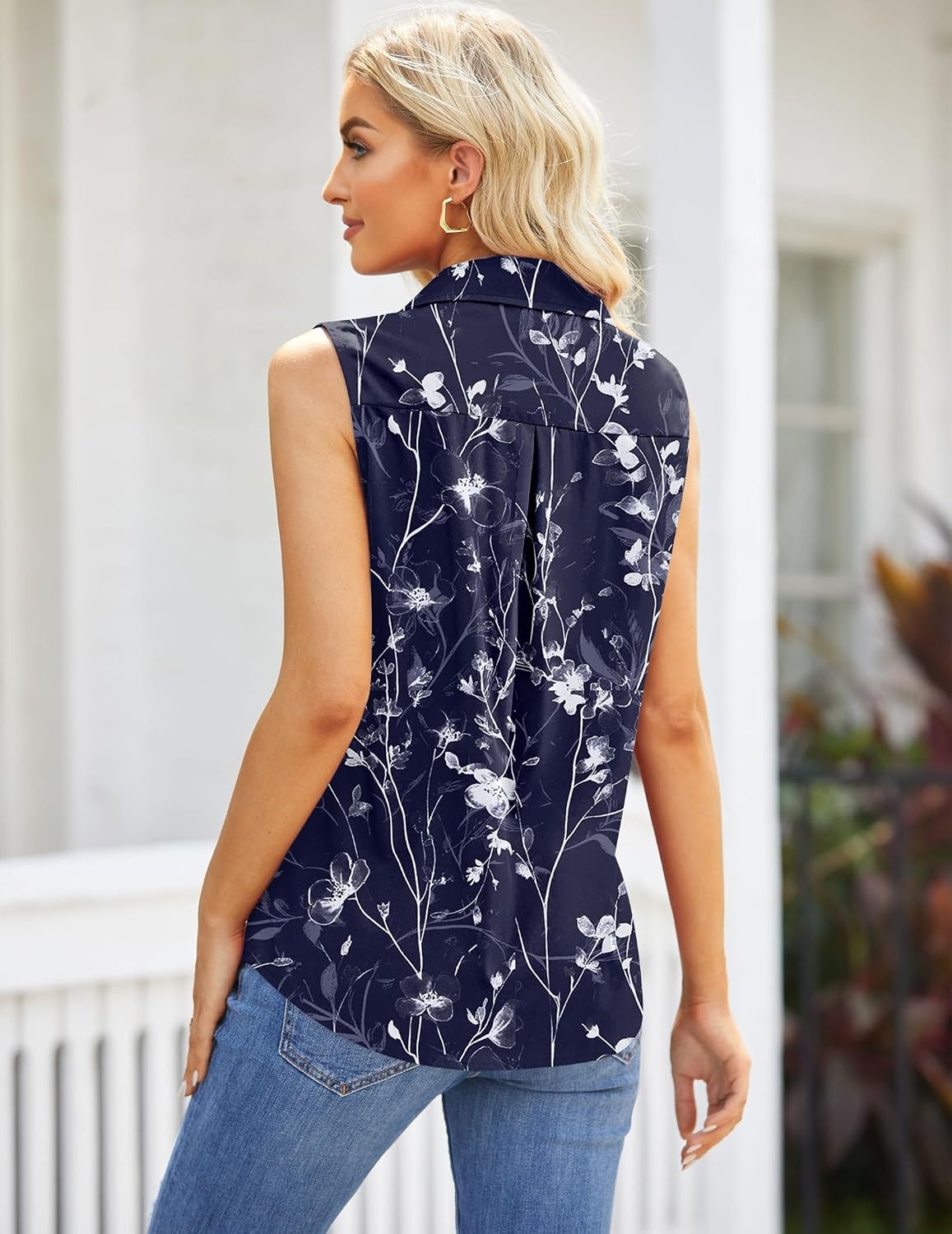 image:imageZeagoo Womens Sleeveless Button Down Collared Shirts Business Casual TopsSf180