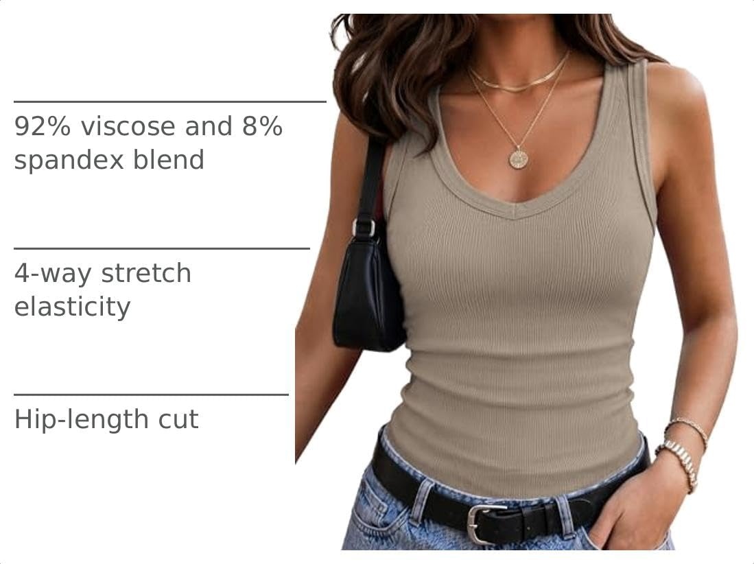 image:imageZeagoo Womens Tank Tops V Neck Ribbed Knit Slim Fit Basic Sleeveless TopsKhaki