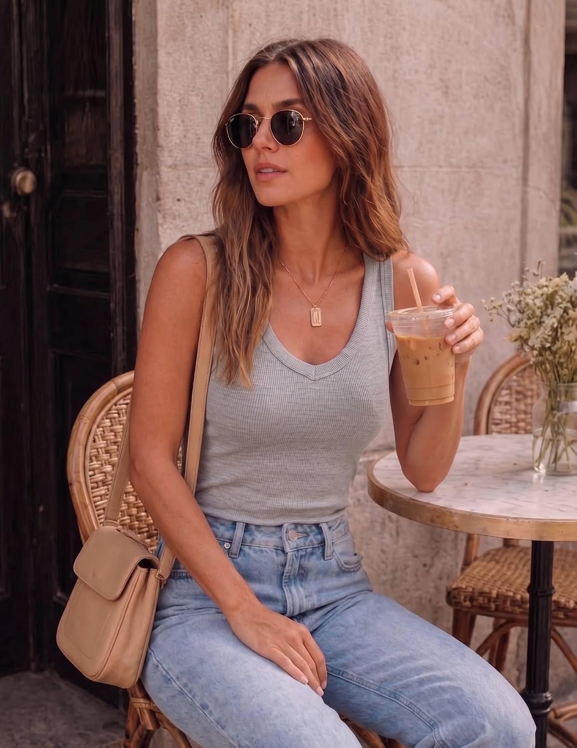 image:imageZeagoo Womens Tank Tops V Neck Ribbed Knit Slim Fit Basic Sleeveless TopsLight Grey