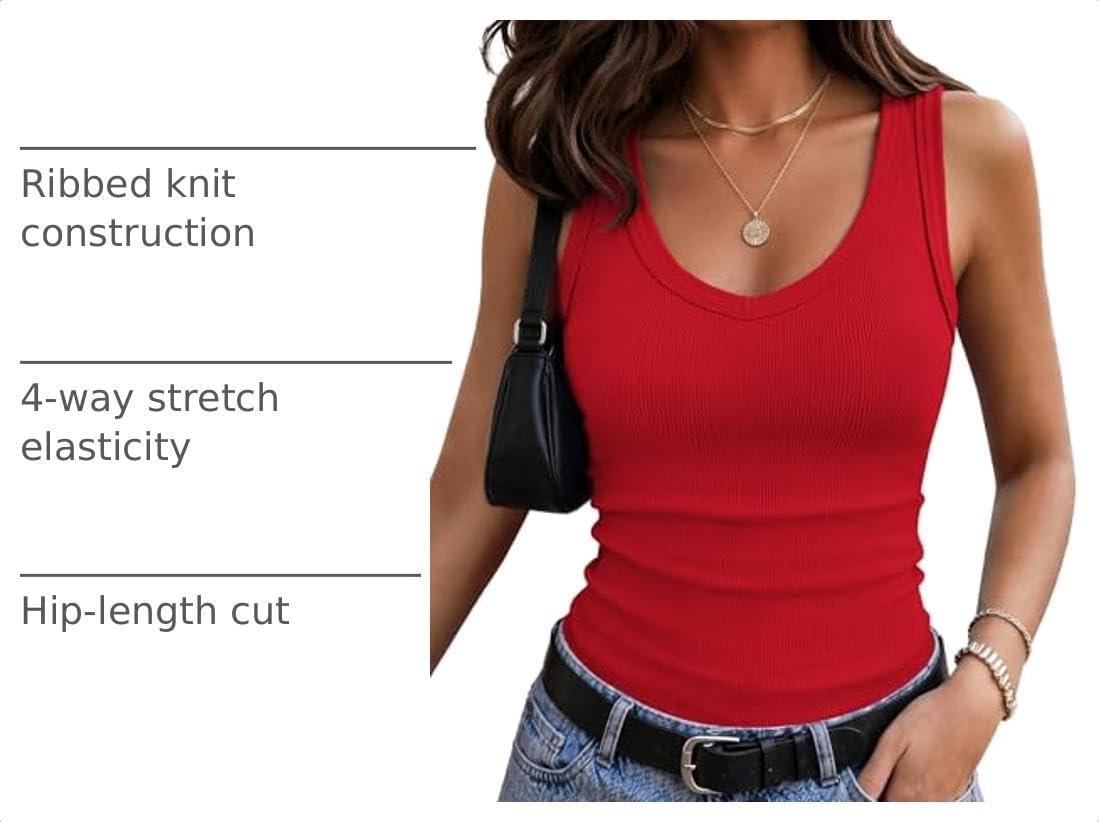 image:imageZeagoo Womens Tank Tops V Neck Ribbed Knit Slim Fit Basic Sleeveless TopsRed
