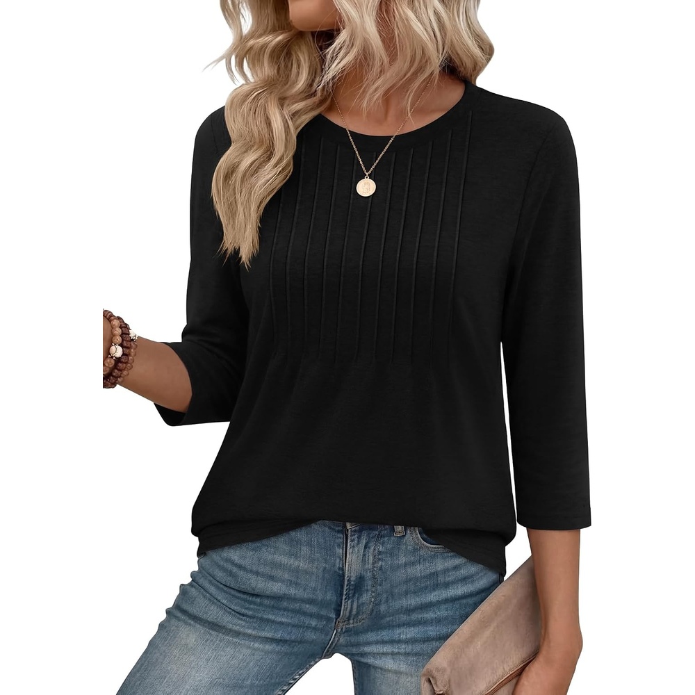image:imageZeagoo 34 Length Sleeve Womens Tops Crew Neck Shirts Dressy Casual TunicsBlack