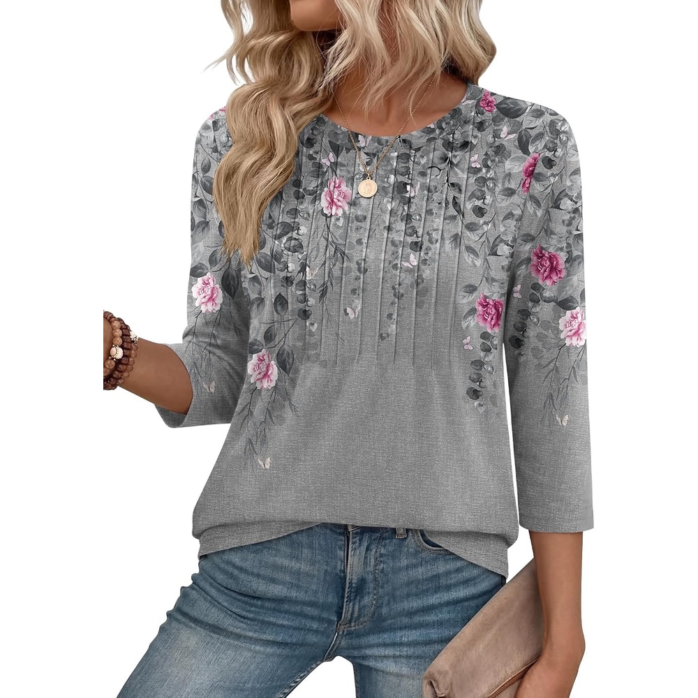 image:imageZeagoo 34 Length Sleeve Womens Tops Crew Neck Shirts Dressy Casual TunicsHf36