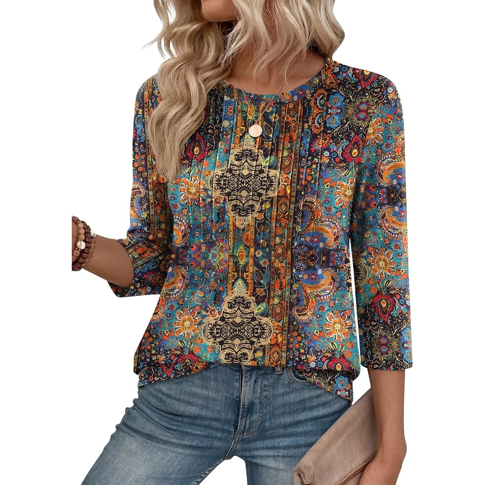 image:imageZeagoo 34 Length Sleeve Womens Tops Crew Neck Shirts Dressy Casual TunicsMz721