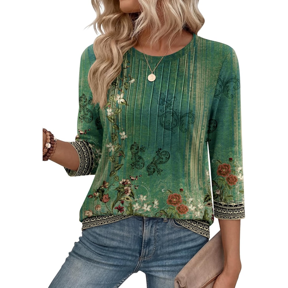 image:imageZeagoo 34 Length Sleeve Womens Tops Crew Neck Shirts Dressy Casual TunicsMz839
