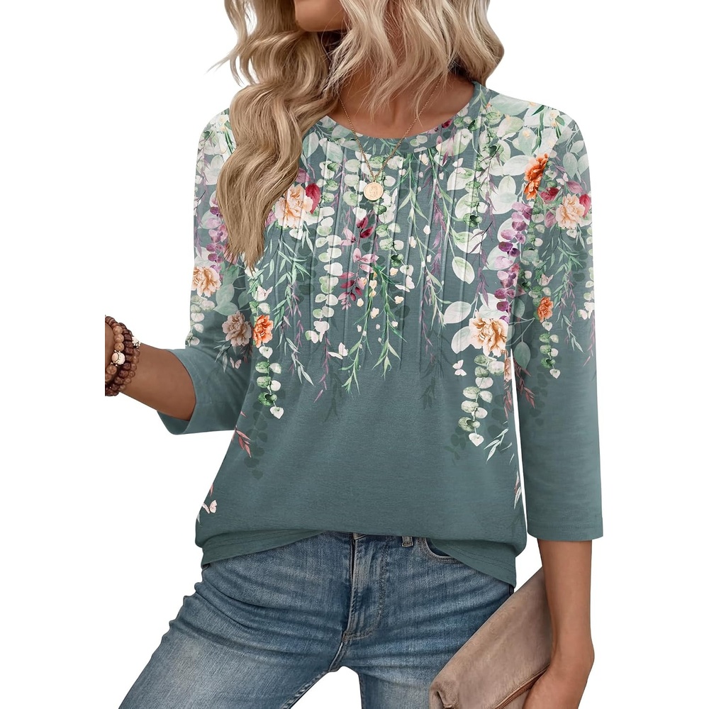 image:imageZeagoo 34 Length Sleeve Womens Tops Crew Neck Shirts Dressy Casual TunicsWf71