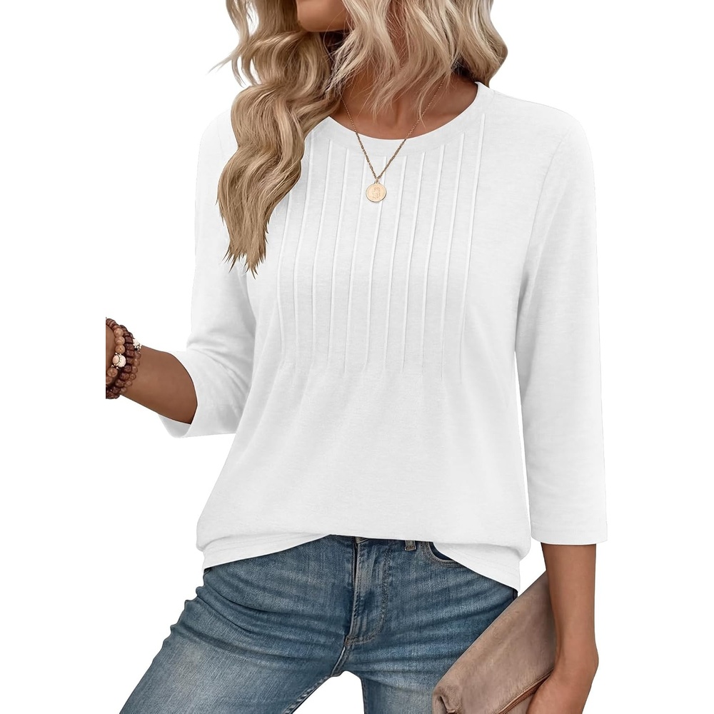 image:imageZeagoo 34 Length Sleeve Womens Tops Crew Neck Shirts Dressy Casual TunicsWhite