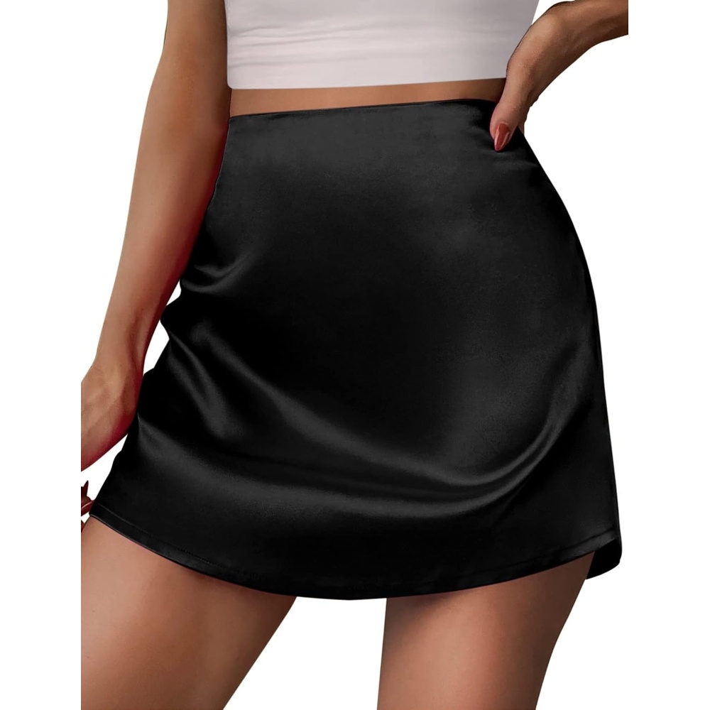 image:imageZeagoo Fall Skirts for Women 2026 Black Mini Skirts Elastic High Waisted Skirts Stain ALine Zipper Going Out SkirtS
