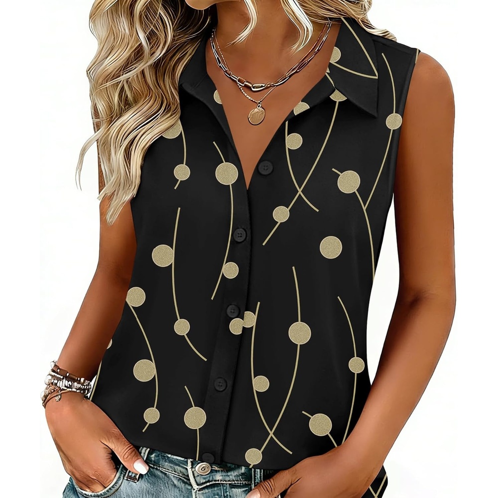 image:imageZeagoo Womens Sleeveless Button Down Collared Shirts Business Casual TopsJh601