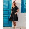 ZEAGOO Women’s Summer Dresses Midi Tiered Casual Dress Floral V Neck Ruffle Short Sleeve Flowy Beach Dress with Pockets(Black)