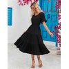 ZEAGOO Women’s Summer Dresses Midi Tiered Casual Dress Floral V Neck Ruffle Short Sleeve Flowy Beach Dress with Pockets(Black)