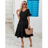 ZEAGOO Women’s Summer Dresses Midi Tiered Casual Dress Floral V Neck Ruffle Short Sleeve Flowy Beach Dress with Pockets(Black)