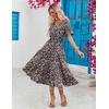 ZEAGOO Women’s Summer Dresses Midi Tiered Casual Dress Floral V Neck Ruffle Short Sleeve Flowy Beach Dress with Pockets(Black Pink Floral)